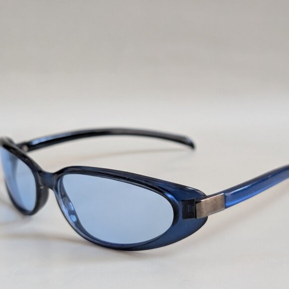 NWT Vintage 90's Plastic Rectangle Designer Sport Sunglasses (S. Crystal Blue) - Picture 3 of 5